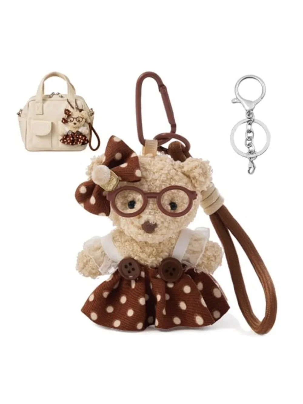 Plush Teddy Bear & Bunny Bag Charm Keychain with Detachable Clasps, 2-in-1